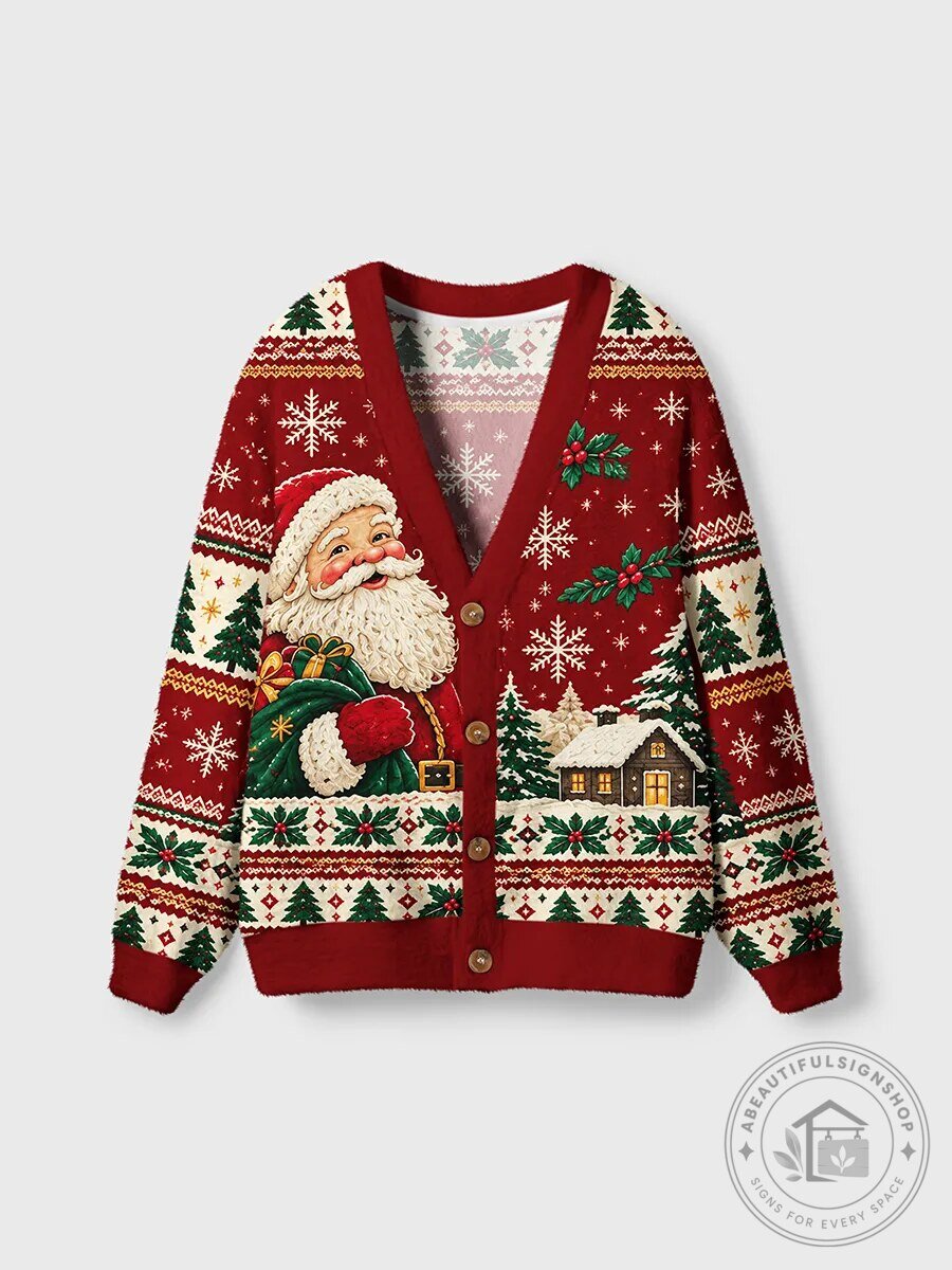 Festive Christmas Santa Claus Holiday Cardigan Sweater