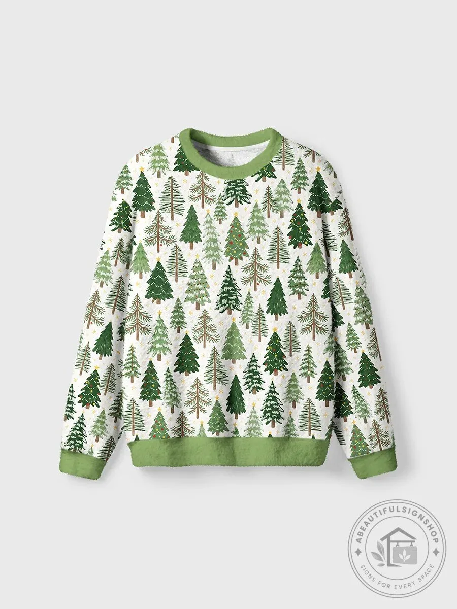 Vintage Christmas Trees and Stars Pattern Holiday Crewneck Sweatshirt