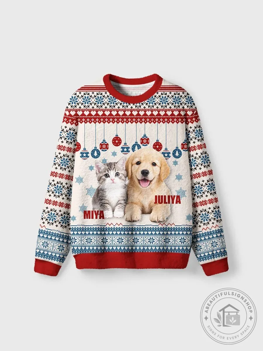 Personalized Kitten and Golden Retriever Dog Ugly Christmas Sweater