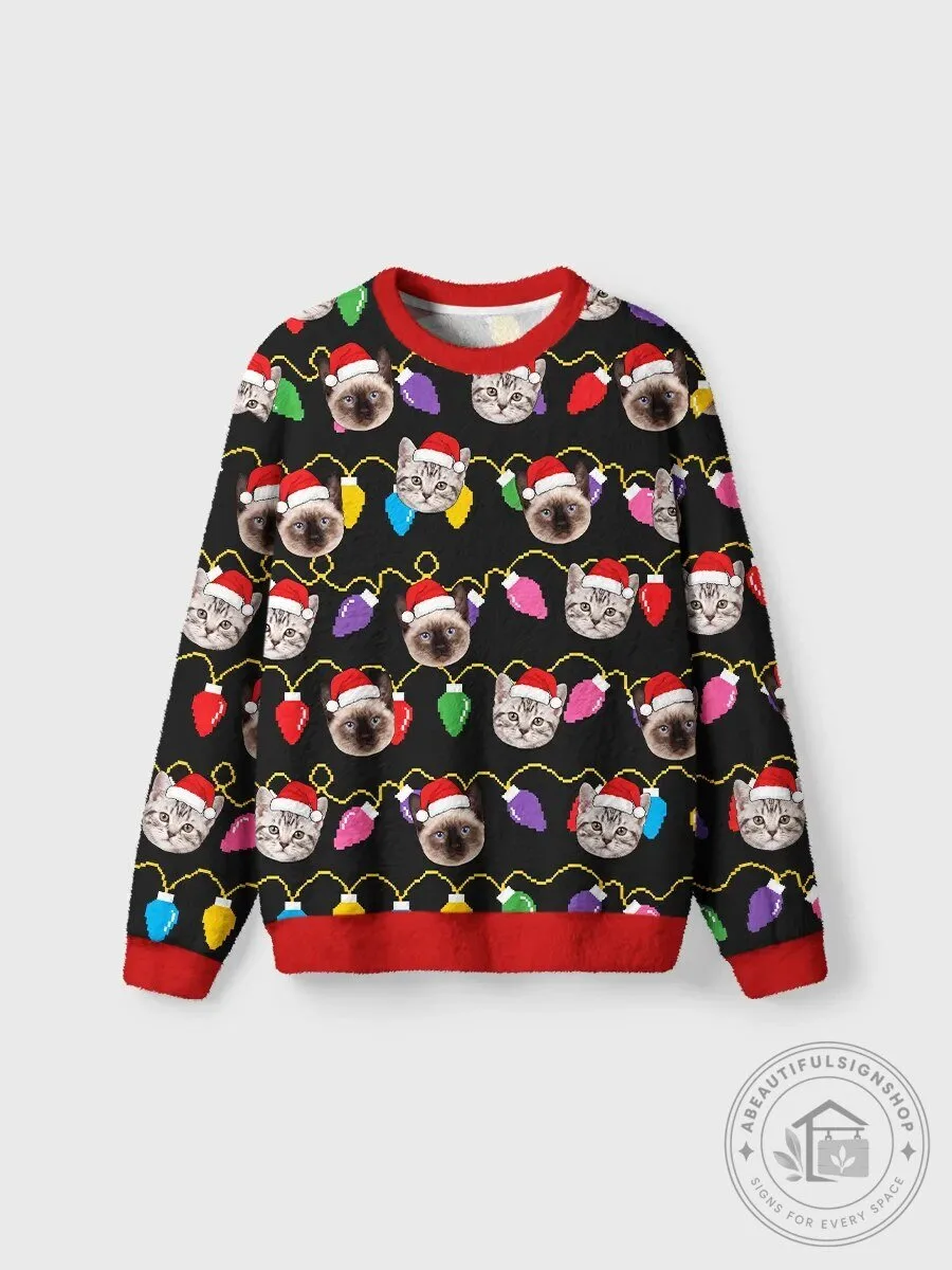 Vintage Christmas Cat Lights Ugly Christmas Sweatshirt